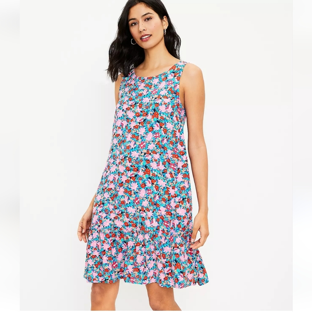 LOFT Daisy Tie Back Flounce Dress